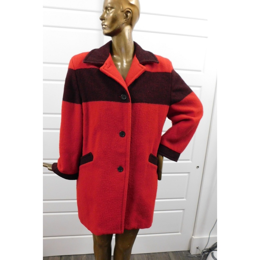 Vintage Woolrich Wool Blend Red Black Coat‎ Women's XL USA